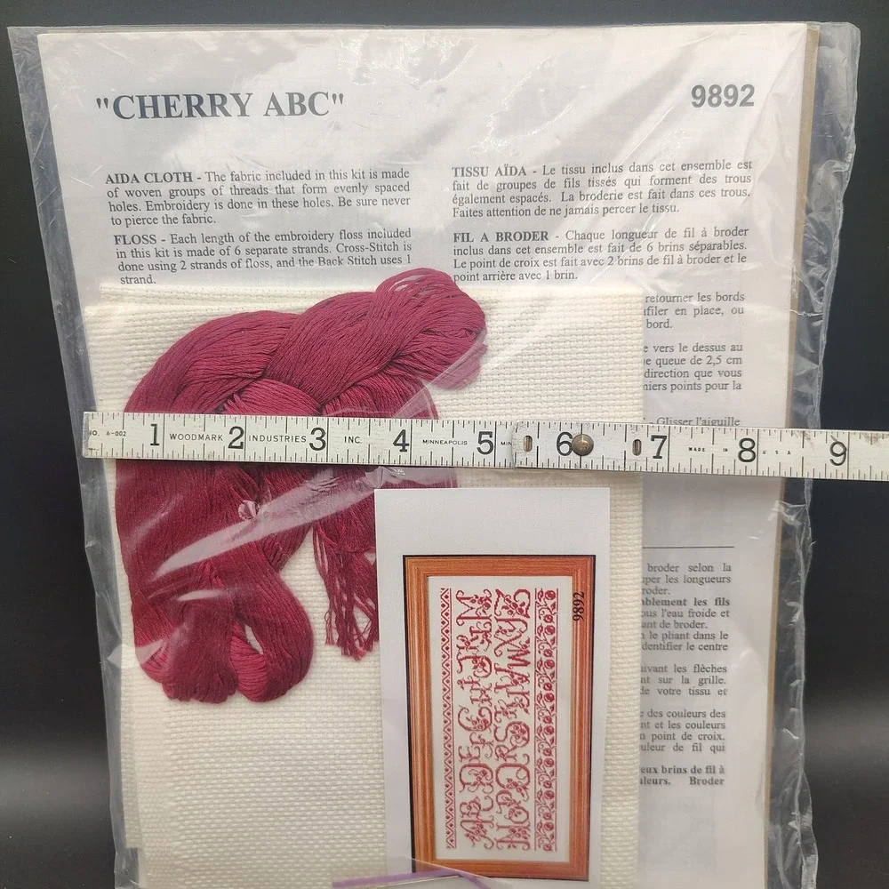 Vintage Cherry ABC Cross Stitch Kit France 9892 Red Thread Aida Cloth Sampler